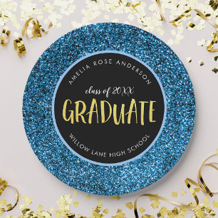 Prato de Papel de Formatura com Glitter Azul Falso