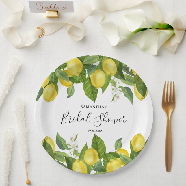 Prato de Papel de Limão Cítrico para Chá de Noiva (Casamento)
