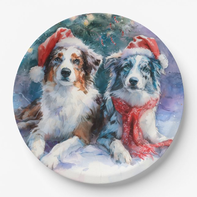 Prato de Papel de Natal Border Collie (Frente)