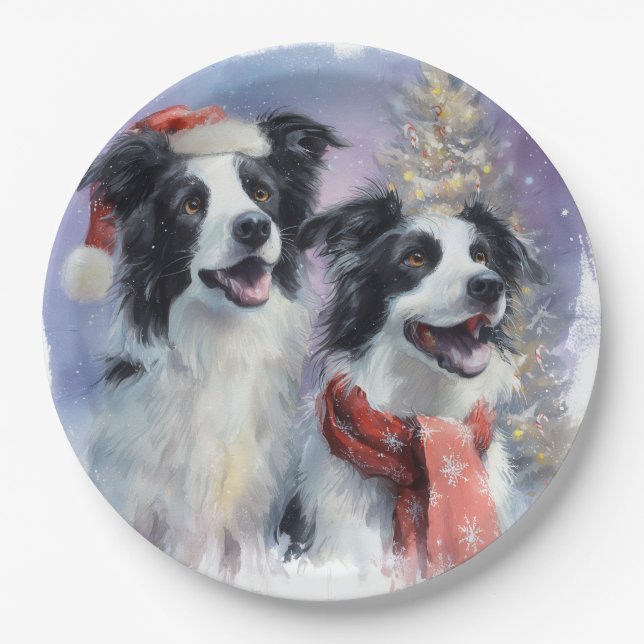Prato de Papel de Natal Border Collie (Frente)