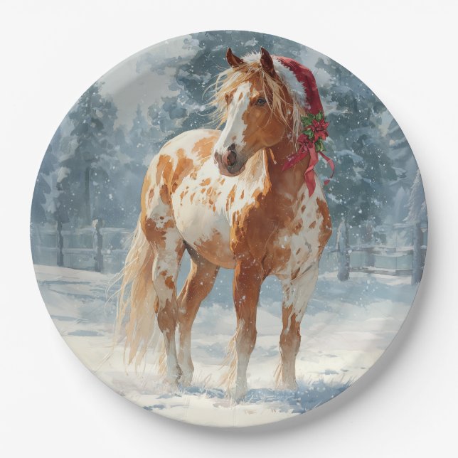 Prato de Papel de Natal / Cavalo Appalossa Lindo (Frente)