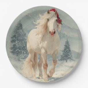 Prato de Papel de Natal Cavalo Branco