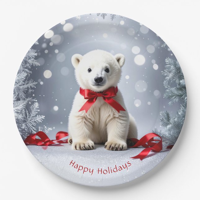 Prato de Papel de Natal do Urso Polar (Frente)