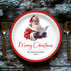 Prato de Papel de Natal Vermelho Branco Papai Noel