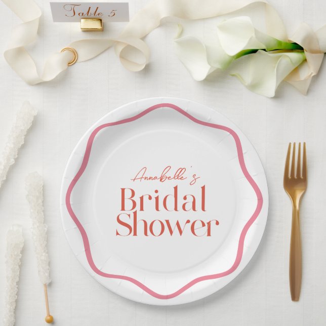 Prato de Papel de Noivado com Moldura Ondulada Ros (Casamento)