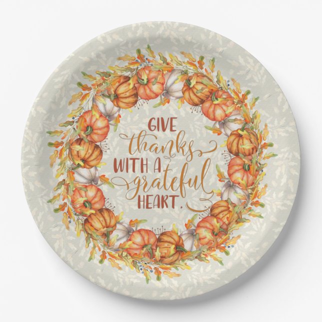Prato De Papel Dê Obrigados Pumpkin Wreath (Frente)