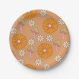 Prato De Papel De volta aos Laranja Daisies e Cogumelos dos anos