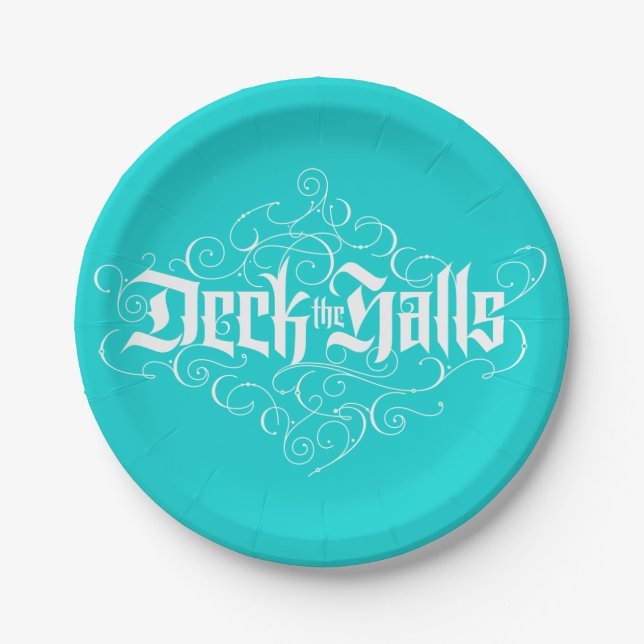 Prato De Papel Deck the Halls Modern Christmas Aqua Blue Teal (Frente)