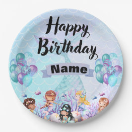 Prato De Papel Decoração da Sereia Whimsical - Azul e Roxo