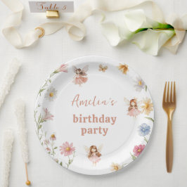 Prato De Papel Decoração de Aniversário de Meninas com Fadas e Fl
