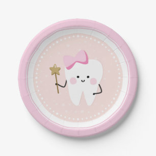 Prato De Papel Decoração de fadas brancas cor-de-rosa dos dente