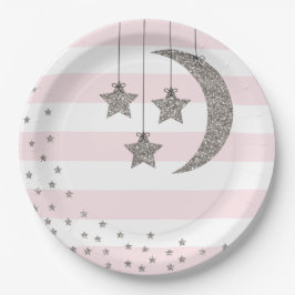 Prato De Papel decoração do chá de fraldas brilha prateada rosa