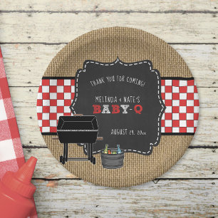 Prato De Papel Decoração do chá de fraldas do bebê Q, churras