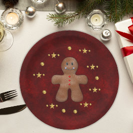 Prato De Papel Decoração Dourada de Natal do Homem Gingerpão