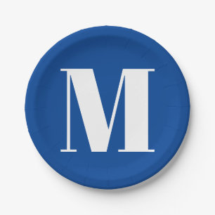 Prato De Papel Deep Blue - Letra inicial Monograma Na moda modern