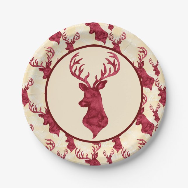 Prato De Papel Deer Antler Watercolor (Frente)