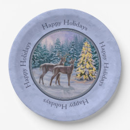 Prato De Papel Deer e Árvore de Natal Blue