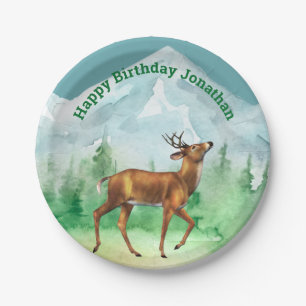 Prato De Papel Deer Hunter Birthday Woodland