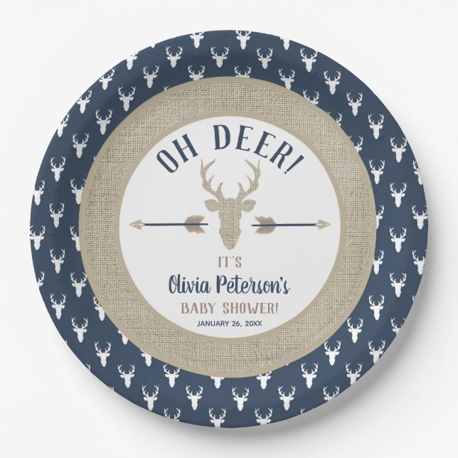 Prato De Papel Deer Plate, Oh Deer, Woodland Deer Plate (Frente)