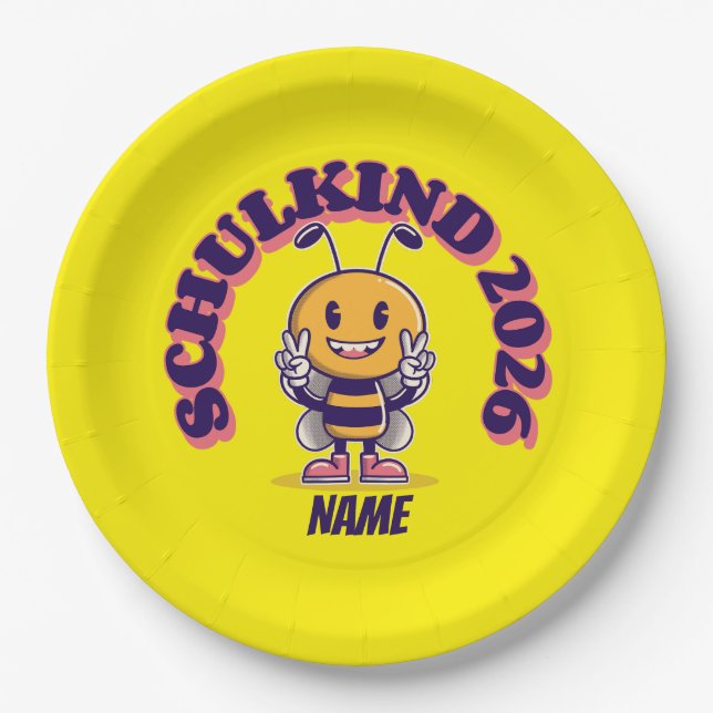 Prato De Papel DEIN NAME - Schulkind 2026 Bienen Design (Frente)