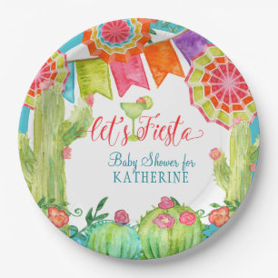 Prato De Papel Deixe Fiesta Cactus Chá de fraldas Boy Margarita