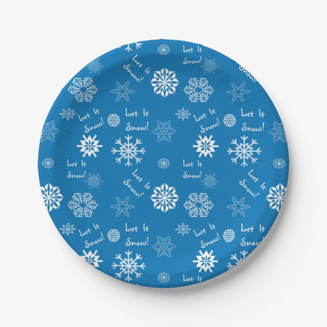 Prato De Papel Deixe-o nevar azul (Frente)