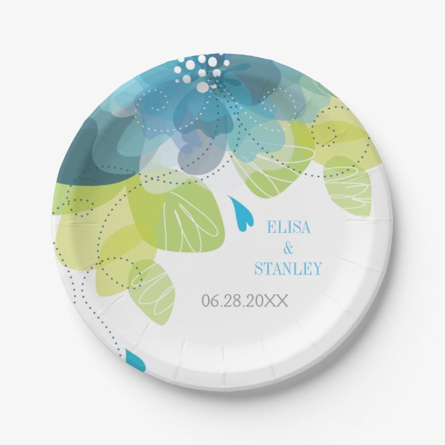 Prato De Papel Delicar flores azuis casamento floral (Frente)