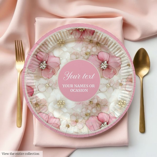 Prato De Papel Delicate pale pink and gold 60th birthday plates (Delicate pale pink and gold 60th birthday plate)