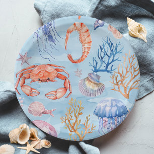 Prato De Papel "Delícias de recifes de coral de aquarelas náutica