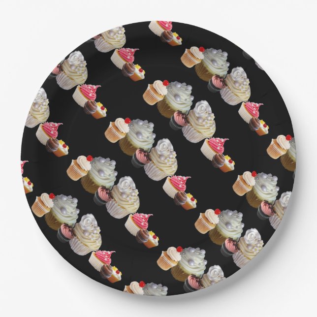 Prato De Papel DELICIOSOS CUPCAKES LOJA DESERT, Rosa, Branco Fúcs (Frente)