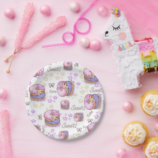Prato De Papel Delicious Donuts Pink purple kids birthday party