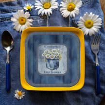 Denim Blue Jean | Daisies Floral Chá de fraldas