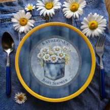 Denim Blue Jean | Daisies Floral Chá de fraldas
