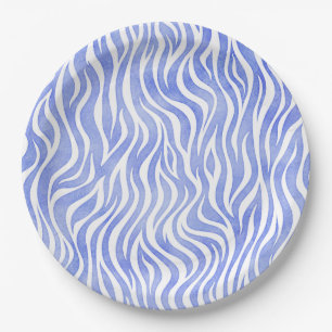 Prato De Papel Denim Blue Watercolor Zebra Print