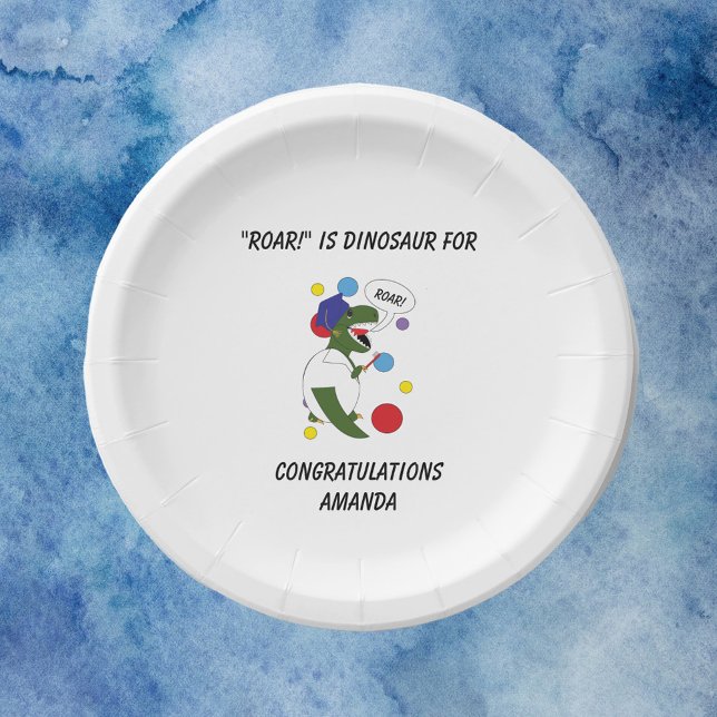 Prato De Papel Dentista Dental School Graduação Dinossauro Engraç (A funny dental school graduation theme paper plate with a dinosaur)