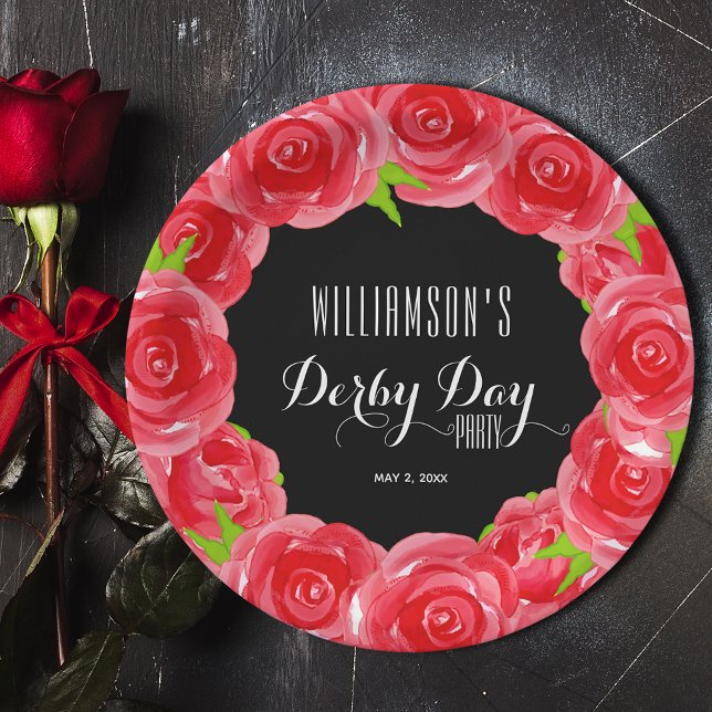 Prato De Papel Derby Day Rosa vermelha (Derby Day Red Roses 9" Paper Plates)