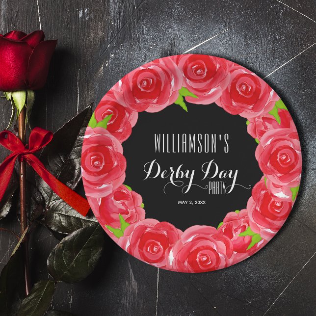 Prato De Papel Derby Day Rosa vermelha (Derby Day Red Roses 7" Paper Plates)