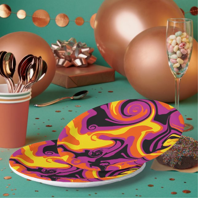 Prato De Papel Derramar - Laranja, Preto, Rosa e Amarelo (Múltiplo)