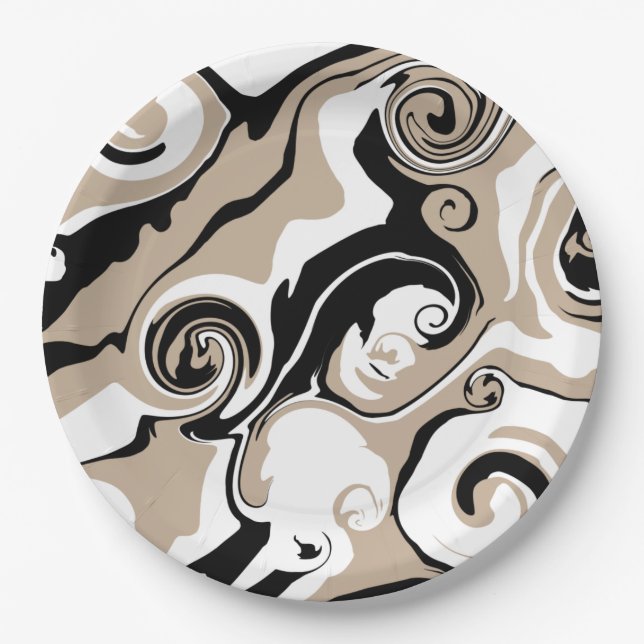 Prato De Papel Derramar - Taupe, Preto e Branco (Frente)