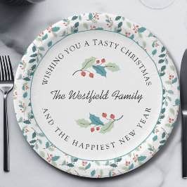 Prato De Papel Desejo-te uma Feliz Natal Holly Berries
