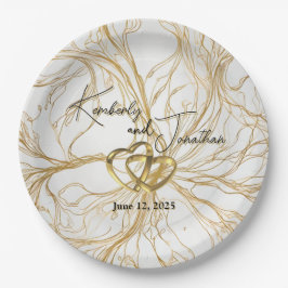 Prato De Papel Desenho Abstrato Dourado Casamento