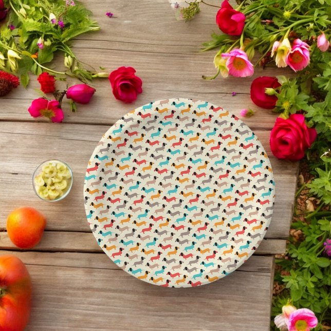 Prato De Papel Desenho Animado de Cachorro Multicolorido (pet animal dog,birthday,wedding,baby shower,special occasion event paper plate party supplies)