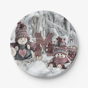 Prato De Papel Desenho Antigo de Gnomos na Neve