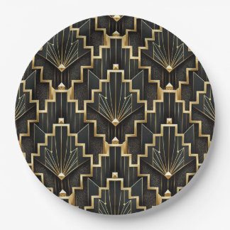 Prato De Papel Desenho Art Déco Preto e Dourado