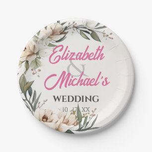 Prato De Papel Desenho Botânico De Casamento Floral Personalizar
