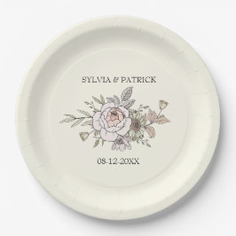 Prato De Papel Desenho de flores marfim casamento romântico