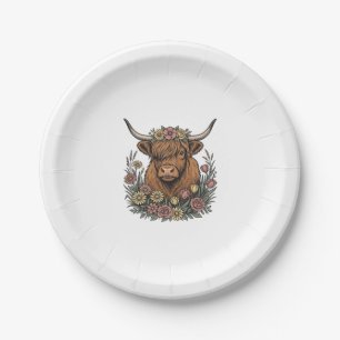Prato De Papel Desenho de gravura vintage de vaca das Terras Alta