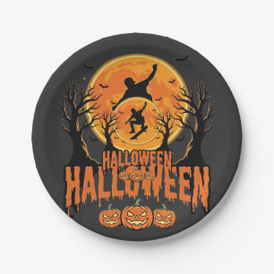 Prato De Papel Desenho de Lua de Skateboard de Halloween