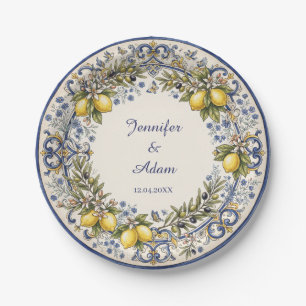 Prato De Papel Desenho de Maiolica Italiana com Limões e Azeitona