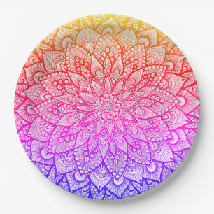 Prato De Papel Desenho de Mandala Multicolorido Arte Original
